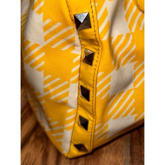 Betsey Johnson yellow Plaid Cherry Sequin tote Purse betseyville - Picture 8 of 16